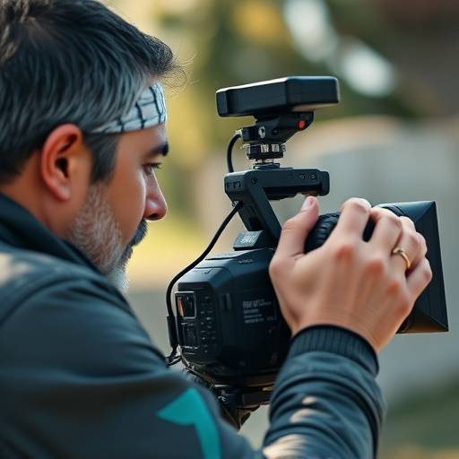 Fotografía de Carlos Pérez, Director de Fotografía, ajustando una cámara profesional.