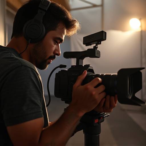 Fotografía de Carlos Sánchez, director de fotografía, trabajando en un set de grabación.