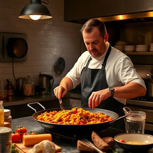 Fotografía del programa de cocina 'Sabores de España', donde el chef Javier Torres prepara una paella.