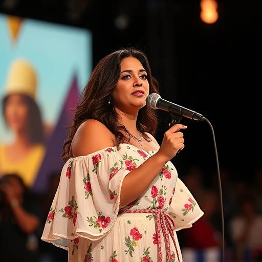 Imagen de la cobertura del evento de presentación de la nueva temporada de programas de Estudio Radiante, con la presentadora María Castellanos en el escenario.