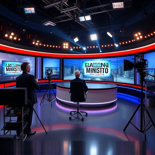 Imagen del estudio de noticias de Estudio Radiante durante la transmisión en vivo del programa 'Madrid al Minuto'.