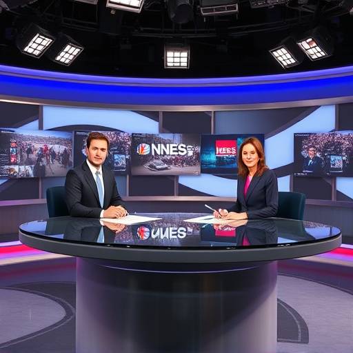 Imagen del plató de noticias con los presentadores de 'Radiante Noticias'.